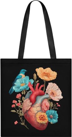 Generic Human Heart Floral Bird Tote Bag for Women Men Shoulder Bags Purses Pouch Handbags