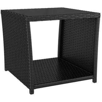 vidaXL Tea Table with Glass Top Black Poly Rattan&Tempered Glass Vidaxl
