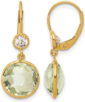Diamond2Deal 14K Yellow Gold Green Quartz and White Topaz Drop Dangle Earrings