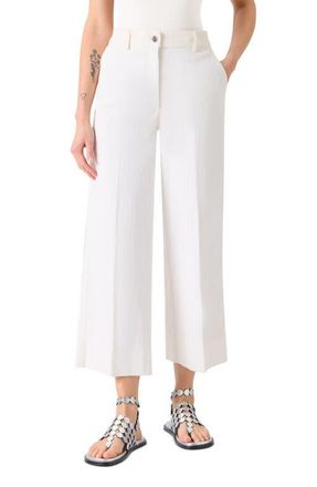Akris Chiara High Waist Crop Wide Leg Jeans in Cream at Nordstrom, Size 10