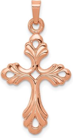 Diamond2Deal 14K Rose Gold Polished Fleur De Lis Cross Pendant