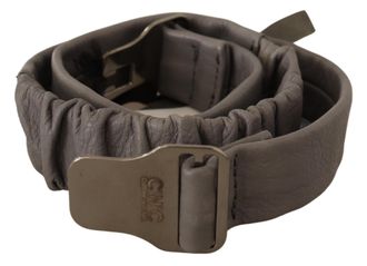 Costume National Womens Gray Leather Silver Buckle Waist Belt - Grey - Size 34 inches
