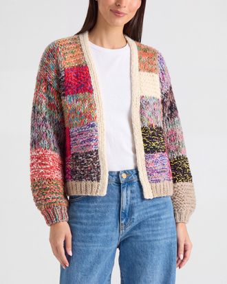 NVLT Womens Chunky Yarm Patchwork Cardigan