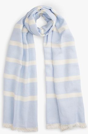 Tommy Hilfiger Womens Striped Cotton-Linen Blend Scarf - Light Blue