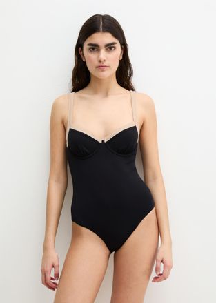 Marc O'Polo Badeanzug MARC OPOLO Contrast Color Binding, Damen, Gr. 70, Cup C, schwarz, Obermaterial: 84% Polyamid, 16% Elasthan, Badeanz&uuml;ge Badeanzug