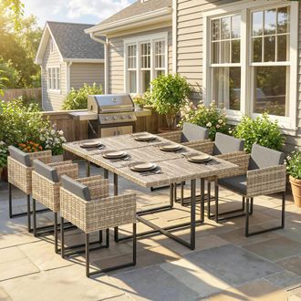 OUTSUNNY Rattan Garden Furniture Set, Rattan Table & Chairs with Cushions in Light Brown