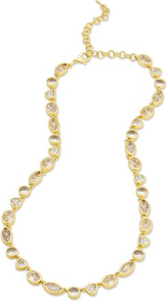 Savvy Cie Jewels GOLD PLATES BEZEL SET MIXED SHAPE WHITE CZ NECKLACE