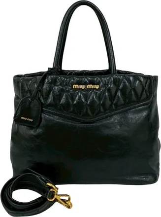 Miu Miu Black Leather Handbag Shoulder Bag Tote Bag (Pre-Owned)