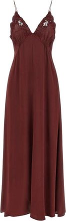 Twinset Vestido Largo de Sat&eacute;n Envers con Bordado - Dresses - Mujer - Rojo - XS