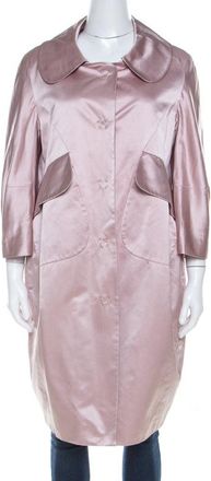 Paule Ka Beige Satin Three Quarter Sleeve Button Front Coat