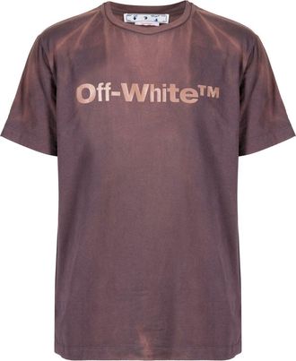 Off-white logo print bleached T-shirt - men - Cotton - S - Purple