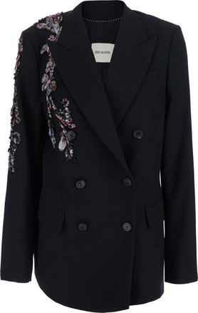 Dries Van Noten Black Embellished Peaked Lapel Blazer