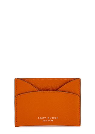 Tory Burch Romy Flat Grained Leather Card Case - Orange - One Size