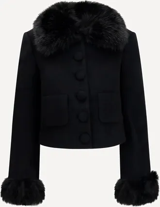 Self Portrait Wool-blend Jacket with faux fur cuffs Female 12