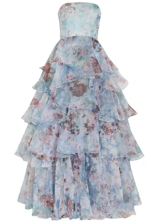 Aje Aje Gabriella Floral-print Strapless Linen-blend Gown - Multicoloured - 12 (UK12 / M)