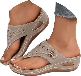 Generic Womens Summer Orthopedic Sandals Shoes 2025 Slip On Slippers Platform Wedges Arch Support Dress Wedge Sandal Comfy Fashion Dressy Sparkly Diamante Wid