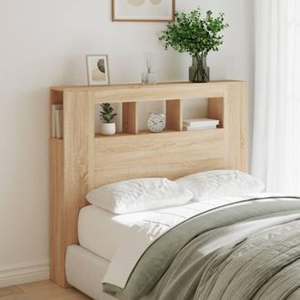 Berkfield Home LED Headboard Sonoma Oak 120x18.5x103.5 cm Engineered Wood in Light Brown