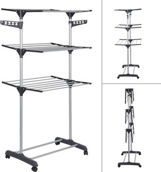 OEM Secador De Ropa - Acero Inoxidable - Plegable Con Ruedas - Altura Ajustable En 3 Niveles - Carga 30 Kg - Gris