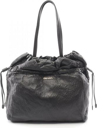 Prada Black Leather Handbag Tote Bag (Pre-Owned)