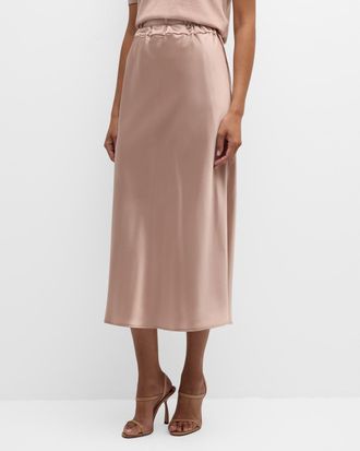 Max Mara Editore Drawstring Satin Midi Skirt