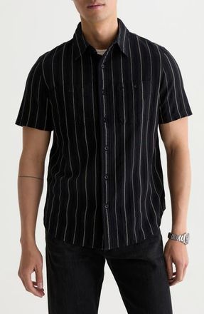 AG - Adriano Goldschmied Mason Striped Short Sleeve Work Shirt in Black/natural Stripe at Nordstrom, Size Xx-Large