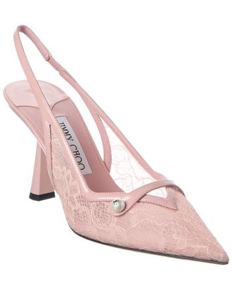 Jimmy Choo London Amita 85 Lace & Leather Slingback Pump