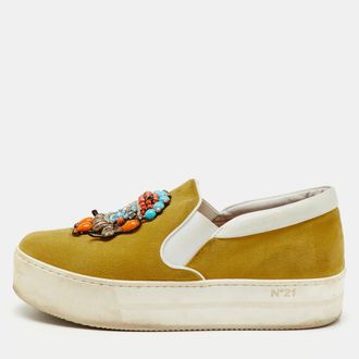 N&deg;21 N&deg;21 Yellow Suede Embellished Platform Slip On Sneakers