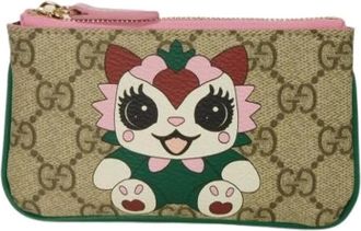 Gucci Pre-owned Accessories, female, Beige, Size: ONE SIZE Pre-owned Besties GG Supreme Canvas Coin Case