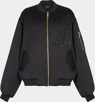 Balmain Men & apos;s Crystal-Embroidered Oversized Bomber Jacket
