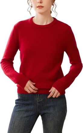 Dissa Women Cashmere Jumper Red Crewneck Knitted Jumper Long Sleeve Relaxed Cashmere Wool Thick Solid Color Ladies Sweater,UK 8,SPR2448