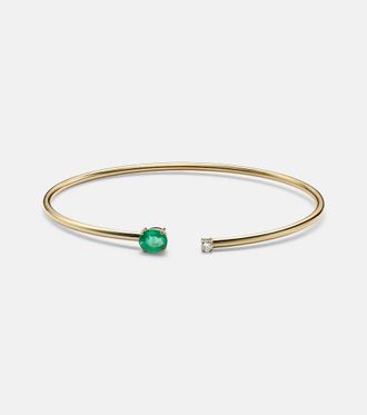 Stone and Strand 14kt gold (585/1000) cuff bracelet with emeralds and diamonds