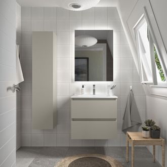 Cygnus Bath Mueble De Ba&ntilde;o Bequia 60cm Gris Mate 2 Cajones Lavabo 1 Poza Porcelana