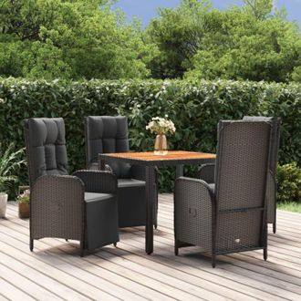 vidaXL Set De Muebles Jard&iacute;n 5 Pzas Con Cojines Rat&aacute;n Sint&eacute;tico Negro Vidaxl