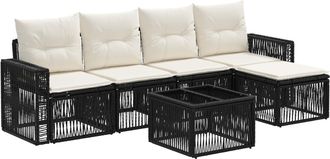 vidaXL Conjunto De Sof&aacute;s De Jard&iacute;n 6 Uds. Negro Y Blanco Crema Vidaxl
