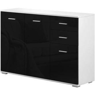HOMCOM Homcom - Mobiletto con 3 ante e 2 cassetti Nero Lucido, Antigraffio 106 x 35 x 76