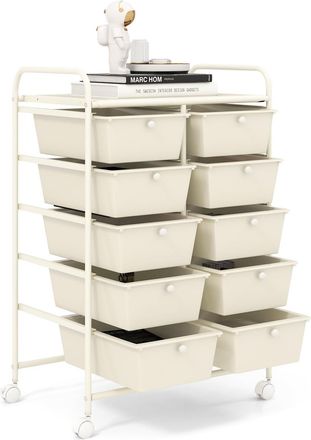 Costway Carrito Auxiliar Con Ruedas, Carro Almacenaje Con 10 Cajones Grandes Y Apilables, Carrito Organizador Con Ruedas Bloqueables De Metal Para Cocina Ofic