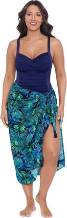 Trimshaper Adjustable Side Tie Tassel Pareo Swimsuit Coverup in Mosaic Jungle at Nordstrom