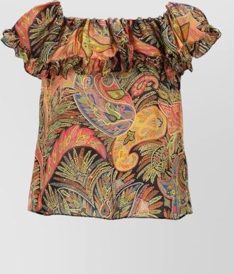 Etro off shoulder paisley top short sleeves