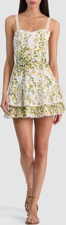 Alice & Olivia Meredith Floral Tiered Cotton Eyelet Minidress in Fresh Air Butter at Nordstrom, Size 10