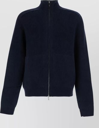 Emporio Armani ribbed knit high neck wool zip jacket