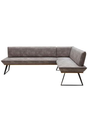 Voleo Eckbank, Schwarz, Eichefarben, Graubraun, Holz, Metall, Textil, Eiche, massiv, Eckteil, L-Form, 243x163 cm, Stoffauswahl, Typenauswahl