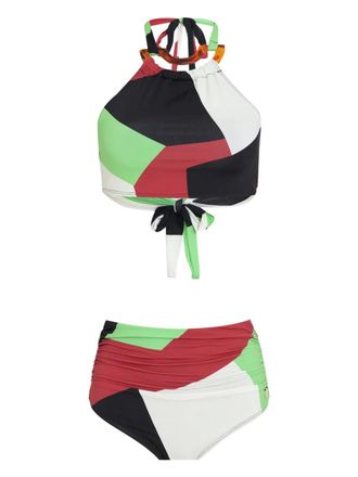 Brigitte geometric-print bikini - Red