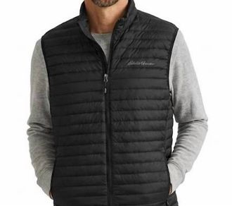 Eddie Bauer Microlight Down Zip Up Packable Puffer Vest In Black