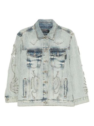 Philipp Plein Spijkerjack verfraaid met kristallen - Blauw