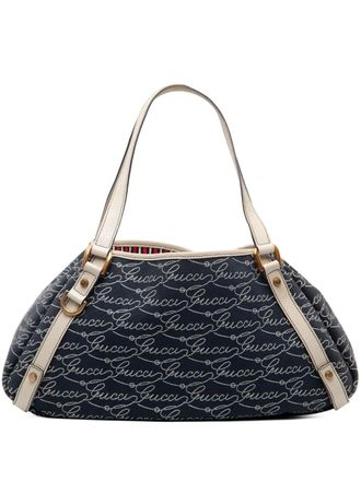 Gucci 2000-2015 85th Anniversary Canvas Logo Abbey D Ring tote bag - women - Canvas/Cotton/Leather - One Size - Blue