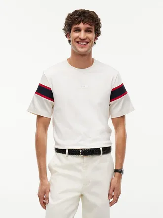 Tommy Hilfiger Mens Varsity Stripe Interlock T-Shirt - Ivory Petal - XL