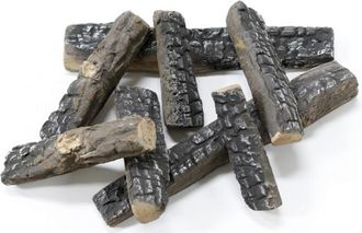 Purline Le&ntilde;os Decorativos En Gris De Fibra Cer&aacute;mica Para Chimenea. Pack De 8 Uds
