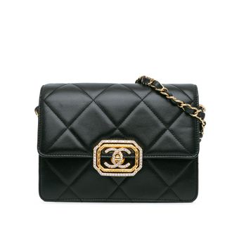 Chanel Pre-owned Womens Quilted Leather Crossbody Bag - Black - One Size