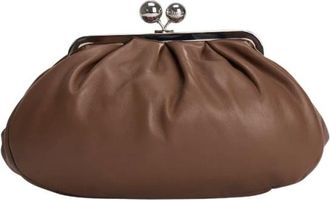 Max Mara Tassen, Dames, Bruin, ONE Size, Leer, Bruine leren schoudertas met kettingriem