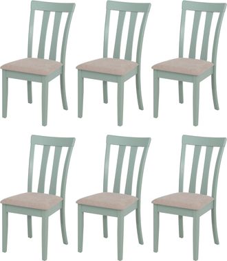 Hhg [nunca Usado] Juego De 6 Sillas De Comedor Hhg-451, Sillas De Cocina, Tela/tejido, Madera Maciza, Estructura En Color Menta, Beige